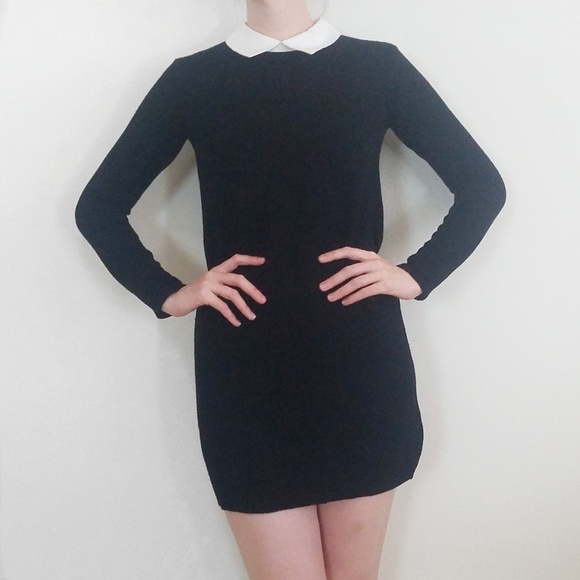 black sweater dress with white collar